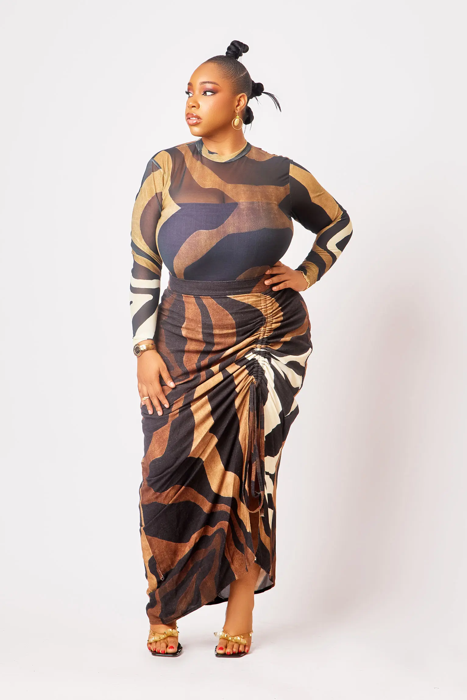 BINTI African Custom Print Set – 2‑Piece Mesh & Linen Skirt Set